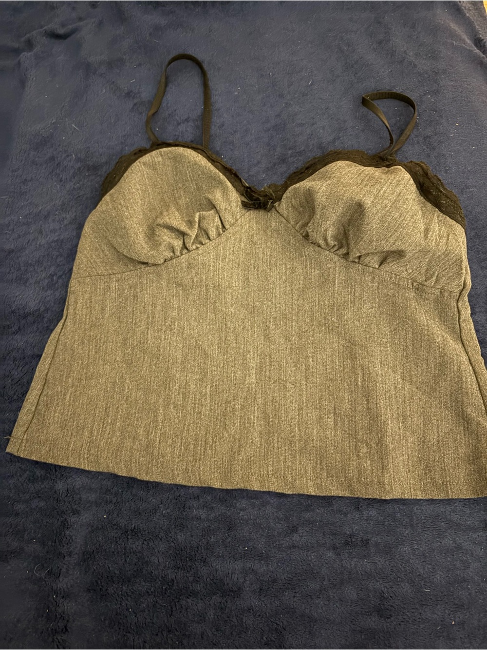 No Boundaries Gray Tank Top with Black Lace Trim